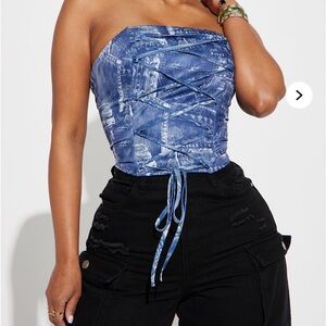 FN Denim Print Corset Top